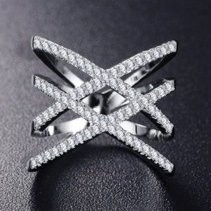 Silver CZ Criss Cross Contemporary Fashion Ring